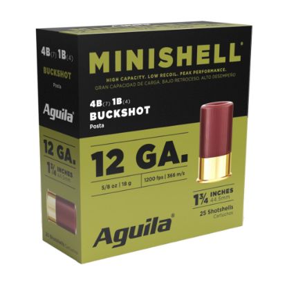 Aguila Ammunition, Minishell, 12 Gauge, 1.75", #4 Buckshot, 25 Round Box, Mini Shell, Short Shell, Mini Shells, 640420017013, AMMO-1CHB1385, RTG Parts