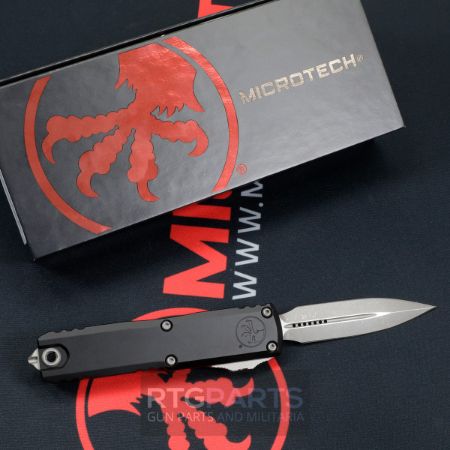 Picture of MICROTECH UTX-85 GEN IV OTF AUTOMATIC KNIFE, BLACK, 3.125" M390 D/E DAGGER, APOCALYPTIC, 12324-10AP