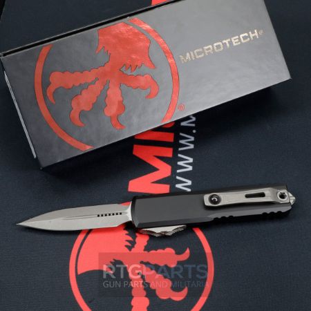 Picture of MICROTECH UTX-85 GEN IV OTF AUTOMATIC KNIFE, BLACK, 3.125" M390 D/E DAGGER, APOCALYPTIC, 12324-10AP