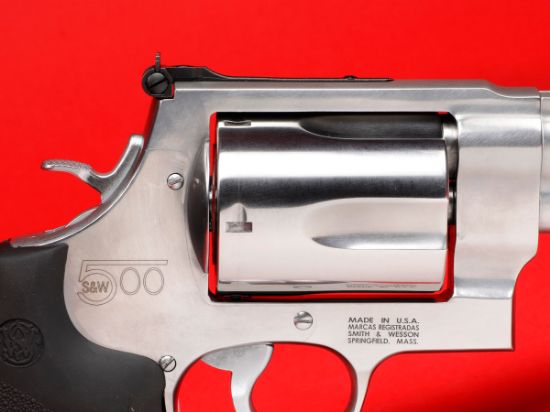 Smith & Wesson, Model 500, Double Action, Metal Frame Revolver, X-Frame, 500 S&W, 8.38" Barrel, Stainless Steel, Satin Finish, Silver, Rubber Grips, HiViz Front Sight, 5 Rounds, 022188635010, FFL-SW-163501, RTG Parts