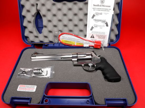 Smith & Wesson, Model 500, Double Action, Metal Frame Revolver, X-Frame, 500 S&W, 8.38" Barrel, Stainless Steel, Satin Finish, Silver, Rubber Grips, HiViz Front Sight, 5 Rounds, 022188635010, FFL-SW-163501, RTG Parts