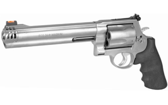 Smith & Wesson, Model 500, Double Action, Metal Frame Revolver, X-Frame, 500 S&W, 8.38" Barrel, Stainless Steel, Satin Finish, Silver, Rubber Grips, HiViz Front Sight, 5 Rounds, 022188635010, FFL-SW-163501, RTG Parts