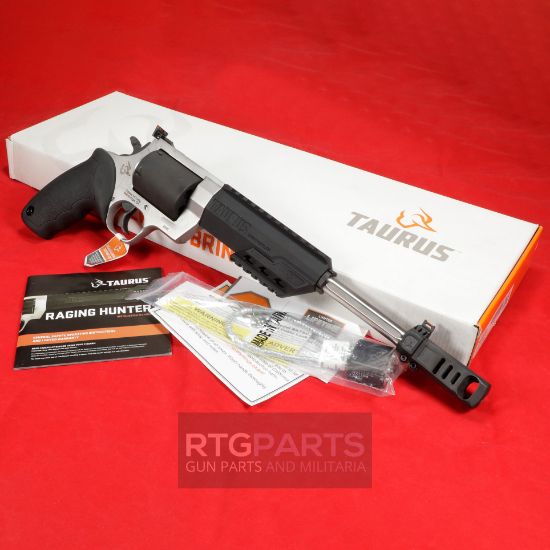 Taurus USA, Raging Hunter, Double/Single Action, Metal Frame Revolver, Large Frame, 460 S&W, 10" Barrel, Stainless Steel, Matte Finish, Black Barrel/Cylinder, Silver Frame, Rubber Grips, Adjustable Rear Sight, 5 Rounds, 725327619086, FFL-TAURUS-2-460105RH, RTG Parts