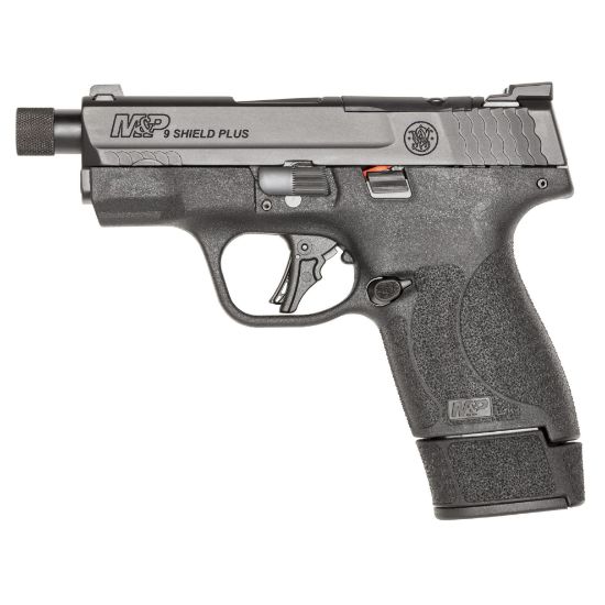Smith & Wesson, M&P9 Shield Plus, Striker Fired, Semi-automatic, Polymer Framed Pistol, Micro-Compact, 9MM, 3.7" Barrel, Threaded 1/2X28, Armornite Finish, Black, Front Night Sight, Blacked Out Rear Sight, No Manual Safety, Optics Ready, 3 Magazines 10rd 13rd 15rd, 022188897807, FFL-SW-14095, RTG Parts