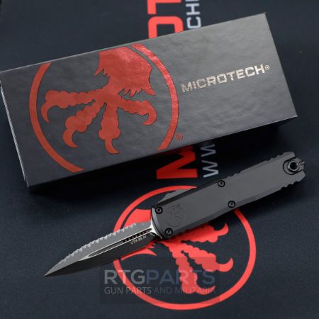 Picture of MICROTECH UTX-85 GEN IV OTF AUTOMATIC KNIFE, BLACK, 3.125" M390 D/E DAGGER FULL SERRATED, 12324-3T
