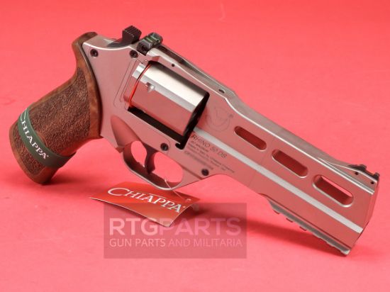 Chiappa Firearms, Rhino 50DS Revolver, Double Action/Single Action, 357 Magnum/38 Special, 5" Barrel, Alloy, Nickel Finish, Walnut Grips, Fiber Optic Front Sight, Adjustable Rear Sight, 6 Rounds, 3 Moon Clips, 8053670712188, FFL-CHIAPPA-340223, RTG Parts