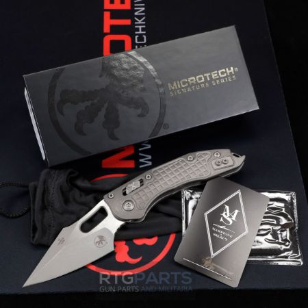 Picture of MICROTECH MARFIONE SELECT STITCH, S/E, RAM-LOK, FRAG PATTERN, TITANIUM APOCALYPTIC FINISH SS, 3.7 INCH, 169RL-10APFRMS1