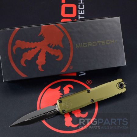 Picture of MICROTECH UTX-85 GEN IV OTF AUTOMATIC KNIFE, OD GREEN, 3.125" M390 D/E DAGGER, TACTICAL BLACK, 12324-1OD
