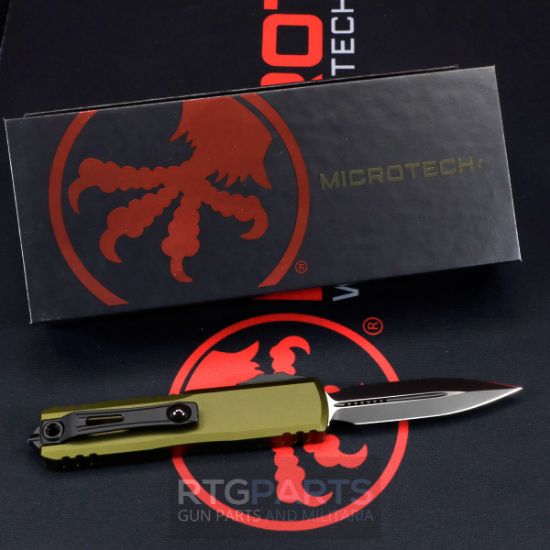 Picture of MICROTECH UTX-85 GEN IV OTF AUTOMATIC KNIFE, OD GREEN, 3.125" M390 D/E DAGGER, TACTICAL BLACK, 12324-1OD