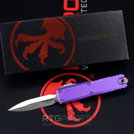 Picture of MICROTECH UTX-85 GEN IV OTF AUTOMATIC KNIFE, PURPLE, 3.125" M390 D/E DAGGER, STONEWASH, 12324-10PU
