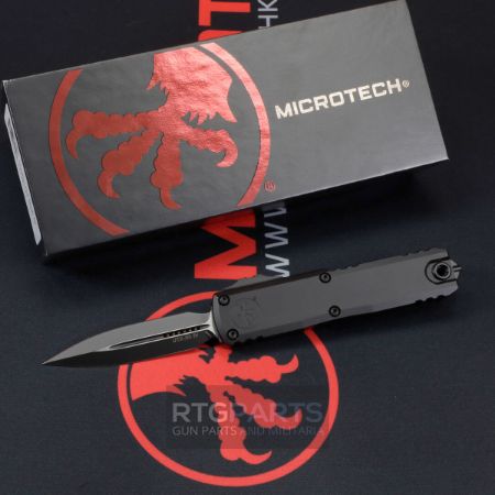Picture of MICROTECH UTX-85 GEN IV OTF AUTOMATIC KNIFE, BLACK, 3.125" M390 D/E DAGGER, TACTICAL BLACK, 12324-1T
