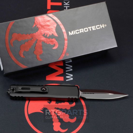 Picture of MICROTECH UTX-85 GEN IV OTF AUTOMATIC KNIFE, BLACK, 3.125" M390 D/E DAGGER, TACTICAL BLACK, 12324-1T