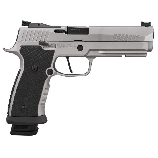 Sig Sauer, P320 XFIVE SXG, Steel Frame Pistol, Full Size, 9MM, 5" Barrel, Cerakote Finish, Silver, SXG G10 Grips, Fiber Optic Front and Adjustable Rear Sights, Optics Ready, Three 21rd Magazines, Heavy Metal, 798681695379, FFL-SIG-320SXG5-9-STAS, RTG Parts