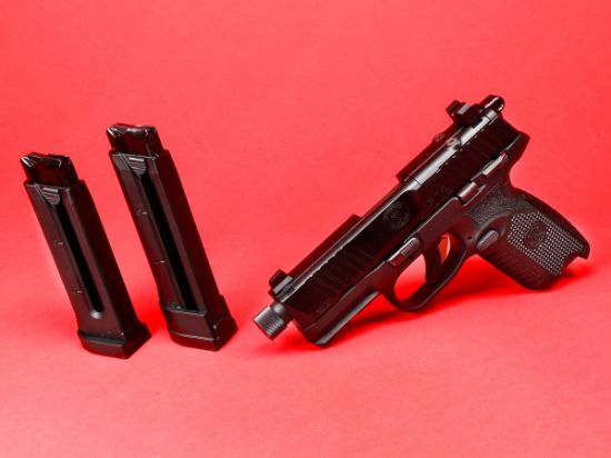 FN America, 502T, Tactical, Single Action Only, Semi-automatic, Polymer Frame Pistol, Compact Size, 22 LR, 4.6" Threaded Barrel, 1/2X28 Thread Pitch, Black, Fixed Suppressor Height Sights, Ambidextrous Thumb Safety, No Decocker, Optics Ready Slide, 2 Magazines, (1)-10 Round and (1)-15 Round, 845737013295, FFL-FN-66-101010, RTG Parts