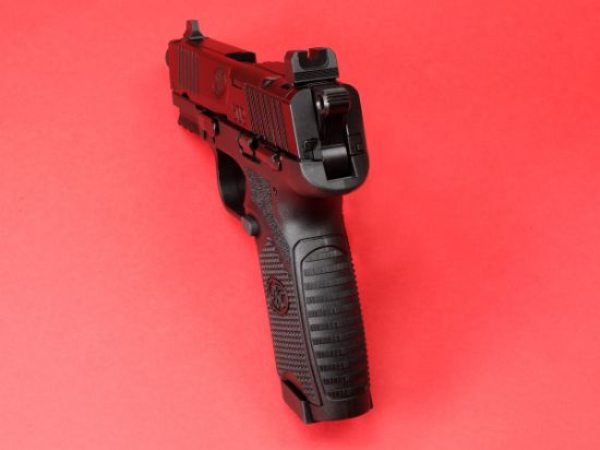 FN America, 502T, Tactical, Single Action Only, Semi-automatic, Polymer Frame Pistol, Compact Size, 22 LR, 4.6" Threaded Barrel, 1/2X28 Thread Pitch, Black, Fixed Suppressor Height Sights, Ambidextrous Thumb Safety, No Decocker, Optics Ready Slide, 2 Magazines, (1)-10 Round and (1)-15 Round, 845737013295, FFL-FN-66-101010, RTG Parts