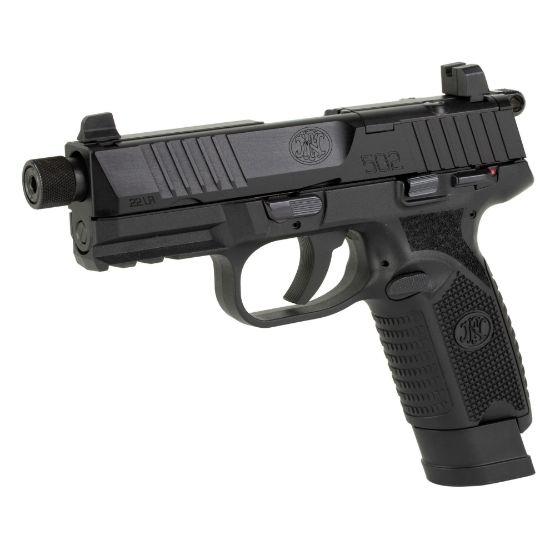 FN America, 502T, Tactical, Single Action Only, Semi-automatic, Polymer Frame Pistol, Compact Size, 22 LR, 4.6" Threaded Barrel, 1/2X28 Thread Pitch, Black, Fixed Suppressor Height Sights, Ambidextrous Thumb Safety, No Decocker, Optics Ready Slide, 2 Magazines, (1)-10 Round and (1)-15 Round, 845737013295, FFL-FN-66-101010, RTG Parts