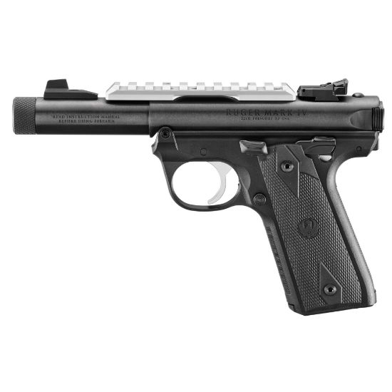 Ruger, Mark IV, 22/45, Semi-automatic, 22LR, 4.4", Black, Checkered, Two 10rd Magazines, Threaded, Adjustable Rear Sight, Polymer, Blued, Optics Ready, 736676401901, FFL-RUGER-40190, RTG Parts