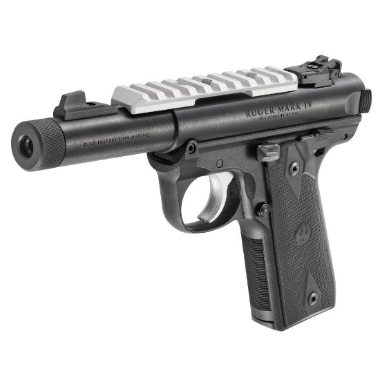 Ruger, Mark IV, 22/45, Semi-automatic, 22LR, 4.4", Black, Checkered, Two 10rd Magazines, Threaded, Adjustable Rear Sight, Polymer, Blued, Optics Ready, 736676401901, FFL-RUGER-40190, RTG Parts