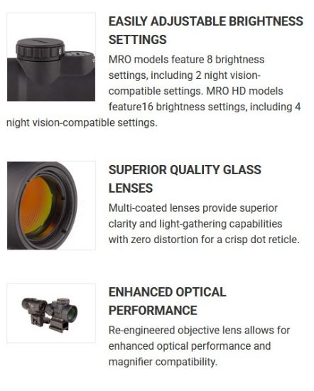 Trijicon, MRO SD, Green Dot, 25mm Objective, 2 MOA Dot, Matte Finish, Black, Full Co-Witness Mount, 719307622524, MRO-C-2200332, RTG Parts