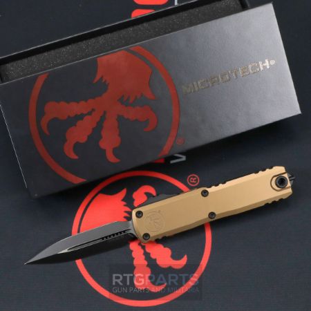 Picture of MICROTECH UTX-85 GEN IV OTF AUTOMATIC KNIFE, TAN, 3.125" M390 D/E DAGGER, TACTICAL BLACK, 12324-1TA