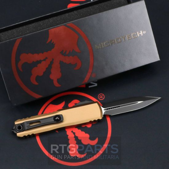 Picture of MICROTECH UTX-85 GEN IV OTF AUTOMATIC KNIFE, TAN, 3.125" M390 D/E DAGGER, TACTICAL BLACK, 12324-1TA