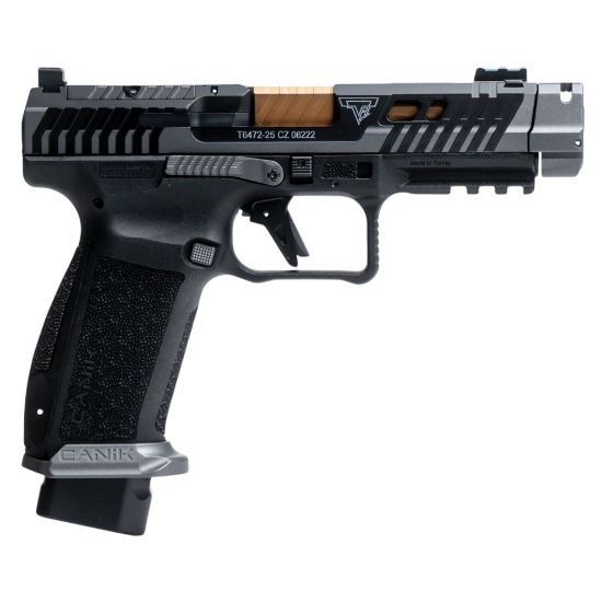 CANIK, TTI Combat, Striker Fired, Semi-automatic, Polymer Framed Pistol, Full Size, 9MM, 4.6" Fluted Barrel, Quick Detach Canik Compensator, Cerakote Finish, Smoke, 3-Dot Sights, Holster, Punch and Toolkit, Cleaning Kit, Hard Case, 18 Rounds, 2 Magazines, 787450967632, FFL-CANIK-HG7854S-N, RTG Parts