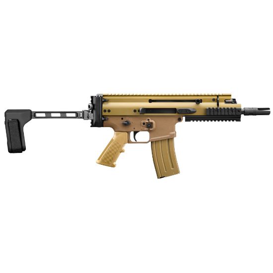 FN America, Scar 15P, Semi-automatic Pistol, 556NATO, 7.5" Barrel, 3 Prong Flash Hider, Anodized Finish, Flat Dark Earth, SB Tactical Brace, Non Reciprocating Charging Handle, Short Stroke Gas System, Polymer Grip, Vertical Rear Picatinny Rail with Sling QD Cup, Ambidextrous Safety and Magazine Release, 30 Rounds, 1 Magazine, Includes Premium Zipped Case, 845737019396, FFL-FN-38-101883, RTG Parts