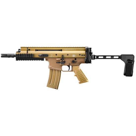 FN America, Scar 15P, Semi-automatic Pistol, 556NATO, 7.5" Barrel, 3 Prong Flash Hider, Anodized Finish, Flat Dark Earth, SB Tactical Brace, Non Reciprocating Charging Handle, Short Stroke Gas System, Polymer Grip, Vertical Rear Picatinny Rail with Sling QD Cup, Ambidextrous Safety and Magazine Release, 30 Rounds, 1 Magazine, Includes Premium Zipped Case, 845737019396, FFL-FN-38-101883, RTG Parts