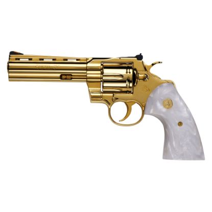 Colt's Manufacturing, Python, Revolver, Double/Single Action, 357 Magnum, 5", 24K Gold Frame, 24K Gold Parts, Pearlite Creme Grips With Gold Colt Emblem, 6 Rounds, 1:14, Stainless Steel, Blade Front/Adjustable Rear, Premium Black And Gold Wooden Case With Certificate Of Authenticity, 850050514770,  FFL-COLT-PYTHON-SP5WTS-GLDSEC, RTG Parts
