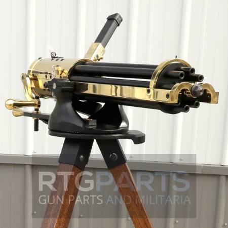 Tippmann Ordnance 16" Gold Gatling Gun, 9mm, With Oak Tripod, Hand Crank, 9MM, (8) 16" Barrels, Steel, High Polish Finish, Gold, Compatible with Glock Pattern Magazines, 33 Rounds, 1 Magazine, Includes 48" Tripod, FFL-TO-TG-916G, RTG Parts