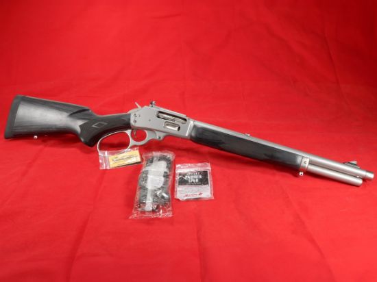 Marlin Firearms, 1895 Trapper, Large Loop, Lever Action Rifle, 45-70 Government, 16.5" Threaded Barrel, 11/16X24 Pattern, Satin Finish, Silver, Black Laminate Stock and Forend, Adjustable Skinner Sights, Crossbolt Safety, 5 Rounds, Right Hand, 736676704507, FFL-MARLIN-70450, RTG Parts
