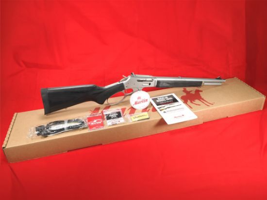 Marlin Firearms, 1895 Trapper, Large Loop, Lever Action Rifle, 45-70 Government, 16.5" Threaded Barrel, 11/16X24 Pattern, Satin Finish, Silver, Black Laminate Stock and Forend, Adjustable Skinner Sights, Crossbolt Safety, 5 Rounds, Right Hand, 736676704507, FFL-MARLIN-70450, RTG Parts