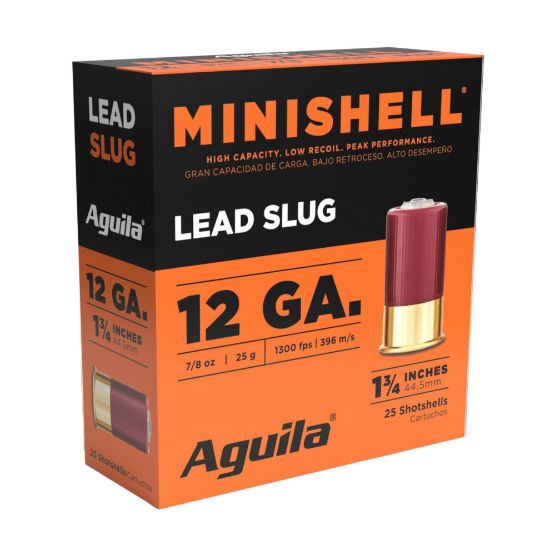 Aguila Ammunition, Minishell, 12 Gauge, 1.75", 7/8 Once Slug, 25 Round Box, Mini Shell, Short Shell, Mini Shells, 640420017051 , AMMO-1CHB1386, RTG Parts