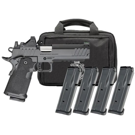 Springfield, 1911 DS Prodigy 5" AOS Handgun, Semi-Automatic Metal Frame Pistol, Forged Stainless Steel Barrel, Cerakote Finish, Black, Polymer Grips, Fiber Optic Front and Black Serrated Rear Sights, Viridian Green Dot, 4 Magazines, (3)-17 Round and (1)-20 Round, Includes Range Bag, 706397999551, FFL-SPRINGFIELD-PH9119AOS-PAC, RTG Parts