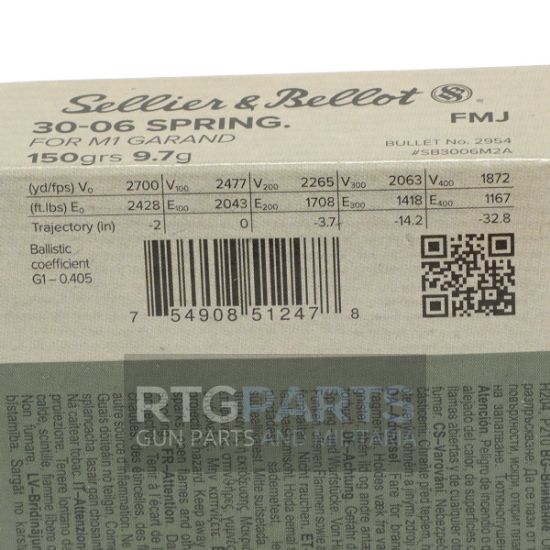 Picture of S&B 30-06 SPRINGFIELD M1 GARAND 150GR FMJ, 20RD BOX