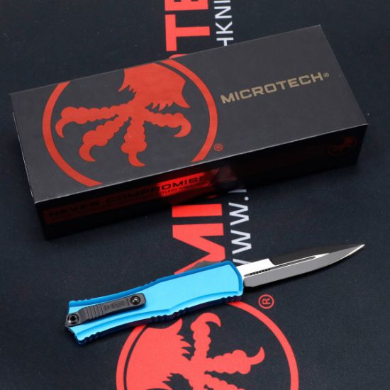 Picture of MICROTECH HERA II MINI D/E BAYONET OTF, AUTOMATIC KNIFE, BLUE, 3 INCH, STANDARD, 1701M-1BL