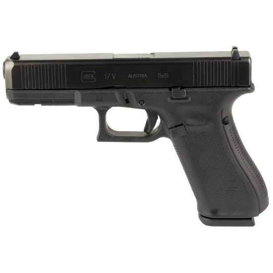 GLOCK, 17V, V Series, Striker Fired, Semi-automatic, Polymer Frame Pistol, Full Size, 9MM, 4.49" Marksman Barrel, nDLC Finish, Fixed Sights, Ambidextrous Slide Stop Lever, Flared Mag Well, No Finger Grooves, Front Serrations 17 Rounds, 3 Magazines, 764503067792, FFL-GLOCK-PV1750203, RTG Parts