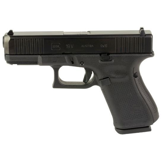 GLOCK, 19V, V Series, Striker Fired, Semi-automatic, Polymer Frame Pistol, Full Size, 9MM, 4.02" Marksman Barrel, nDLC Finish, Fixed Sights, Ambidextrous Slide Stop Lever, Flared Mag Well, No Finger Grooves, Front Serrations 15 Rounds, 3 Magazines, 764503067433, FFL-GLOCK-PV1950203, RTG Parts