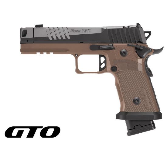 Sig Sauer, P211-GTO Combat, Semi-automatic, Single Action Only, Metal Frame Pistol, Full Size, 9MM, 4.4" Barrel, MACH3D Compensator, Nitron Finish, Black & Coyote , Sig-Loc Pro Footprint Optics Ready Slide, Fiber Optic Sights, Flared Magwell, 3 Magazines, (2)-21 Round & (1)-23 Round, 798681736706, FFL-SIG-211F-9-GTO-CBT, RTG Parts