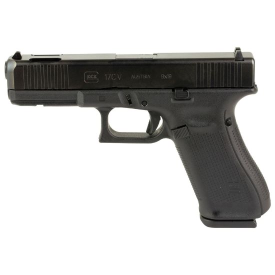 GLOCK, 17C V, V Series, Ported 4.49" Marksman Barrel, Full Size, 9MM, nDLC Finish, Fixed Sights, Ambidextrous Slide Stop Lever, Flared Mag Well, No Finger Grooves, Front Serrations 17 Rounds, 3 Magazines, 764503067983, FFL-GLOCK-PV1759203, RTG Parts