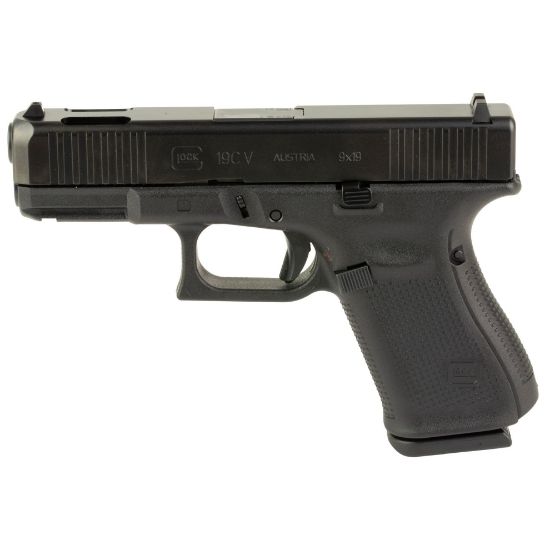 GLOCK, 19C V, V Series, Ported 4.02" Marksman Barrel, Full Size, 9MM, nDLC Finish, Fixed Sights, Ambidextrous Slide Stop Lever, Flared Mag Well, No Finger Grooves, Front Serrations 15 Rounds, 3 Magazines, 764503068003, FFL-GLOCK-PV1959203, RTG Parts