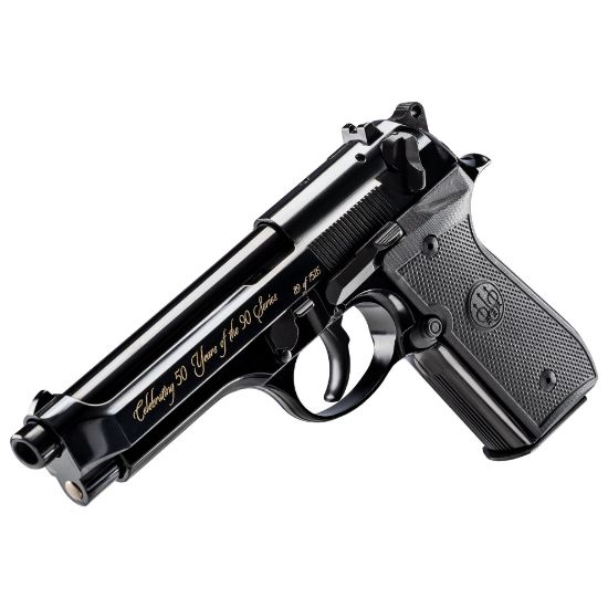 Beretta, 92SB 50th Anniversary Edition, Semi-automatic, Double Action/Single Action, Metal Frame Pistol, Full Size, 9MM, G10 Grips, Anodized Finish, Black, 4.9" Barrel, Fixed Sights, 15 Rounds, 2 Magazines, Include Challenge Coin and History Booklet, 082442062716, FFL-BERETTA-J92SB15, RTG Parts