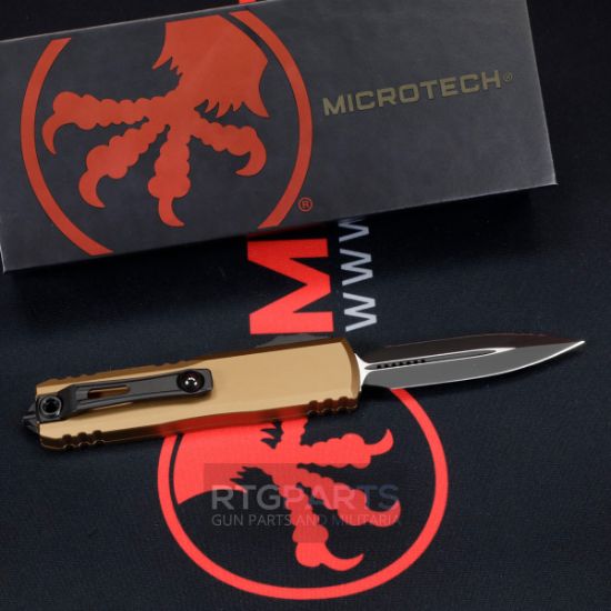 Picture of MICROTECH UTX-85 GEN IV OTF AUTOMATIC KNIFE, TAN, 3.125" M390 D/E DAGGER FULL SERRATED, 12324-3TA