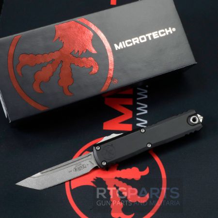 Picture of MICROTECH UTX-85 GEN IV OTF AUTOMATIC KNIFE, BLACK, 3.125" M390 T/E TANTO, STONEWASH, 12334-10