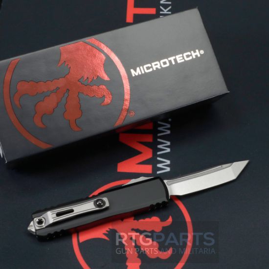 Picture of MICROTECH UTX-85 GEN IV OTF AUTOMATIC KNIFE, BLACK, 3.125" M390 T/E TANTO, STONEWASH, 12334-10