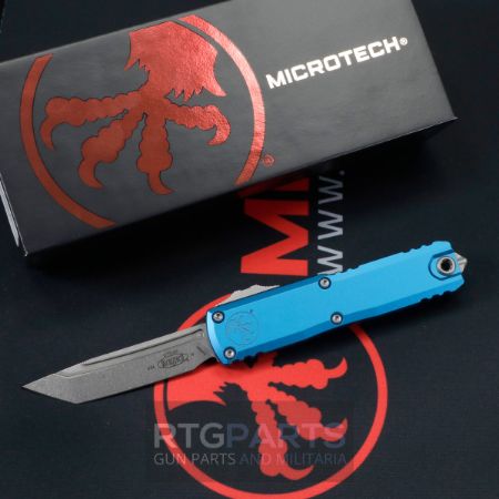 Picture of MICROTECH UTX-85 GEN IV OTF AUTOMATIC KNIFE, BLUE, 3.125" M390 T/E TANTO, STONEWASH, 12334-10BL