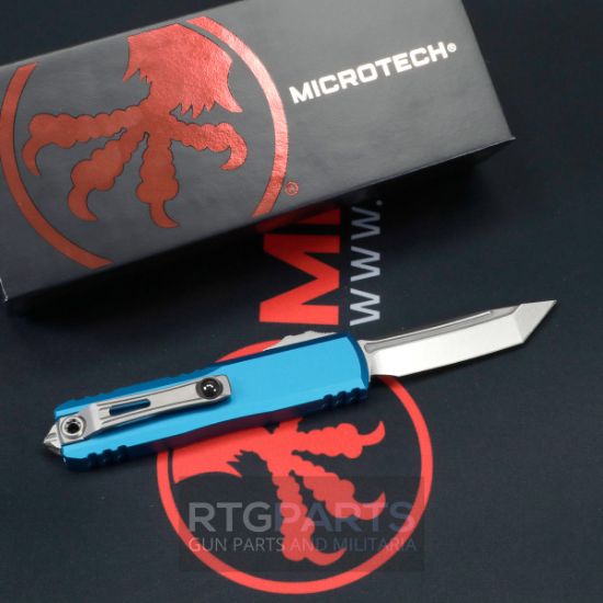 Picture of MICROTECH UTX-85 GEN IV OTF AUTOMATIC KNIFE, BLUE, 3.125" M390 T/E TANTO, STONEWASH, 12334-10BL