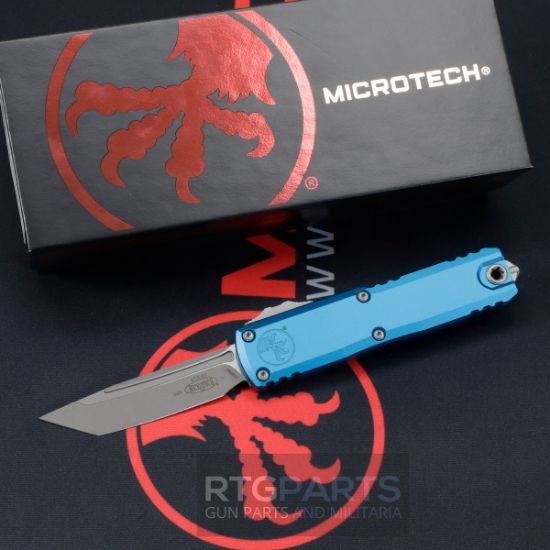 Picture of MICROTECH UTX-85 GEN IV OTF AUTOMATIC KNIFE, BLUE, 3.125" M390 T/E TANTO, APOCALYPTIC, 12334-10APBL