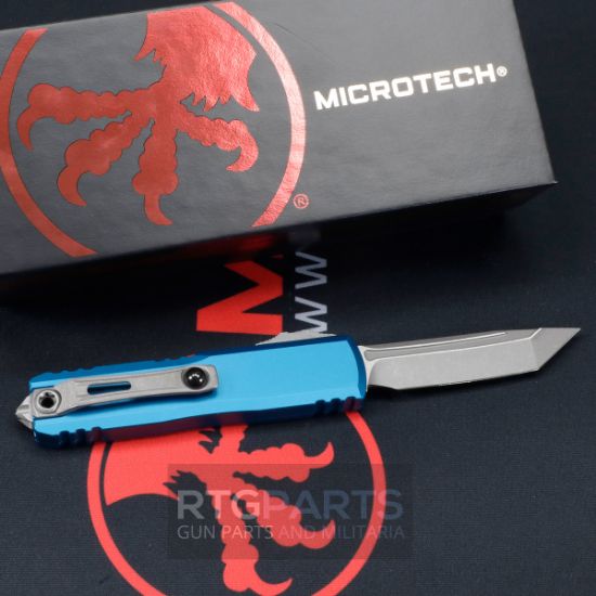 Picture of MICROTECH UTX-85 GEN IV OTF AUTOMATIC KNIFE, BLUE, 3.125" M390 T/E TANTO, APOCALYPTIC, 12334-10APBL