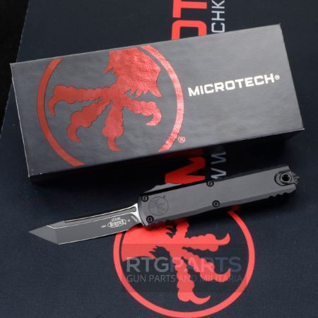 Microtech UTX-85 Gen IV, D/E OTF, Automatic Knife, Black (3.125 Inch), M390, Tanto Edge (T/E), Tactical Black, Made in the USA,  Made in the USA, 841768185253, MICROTECH-12334-1T, RTG Parts